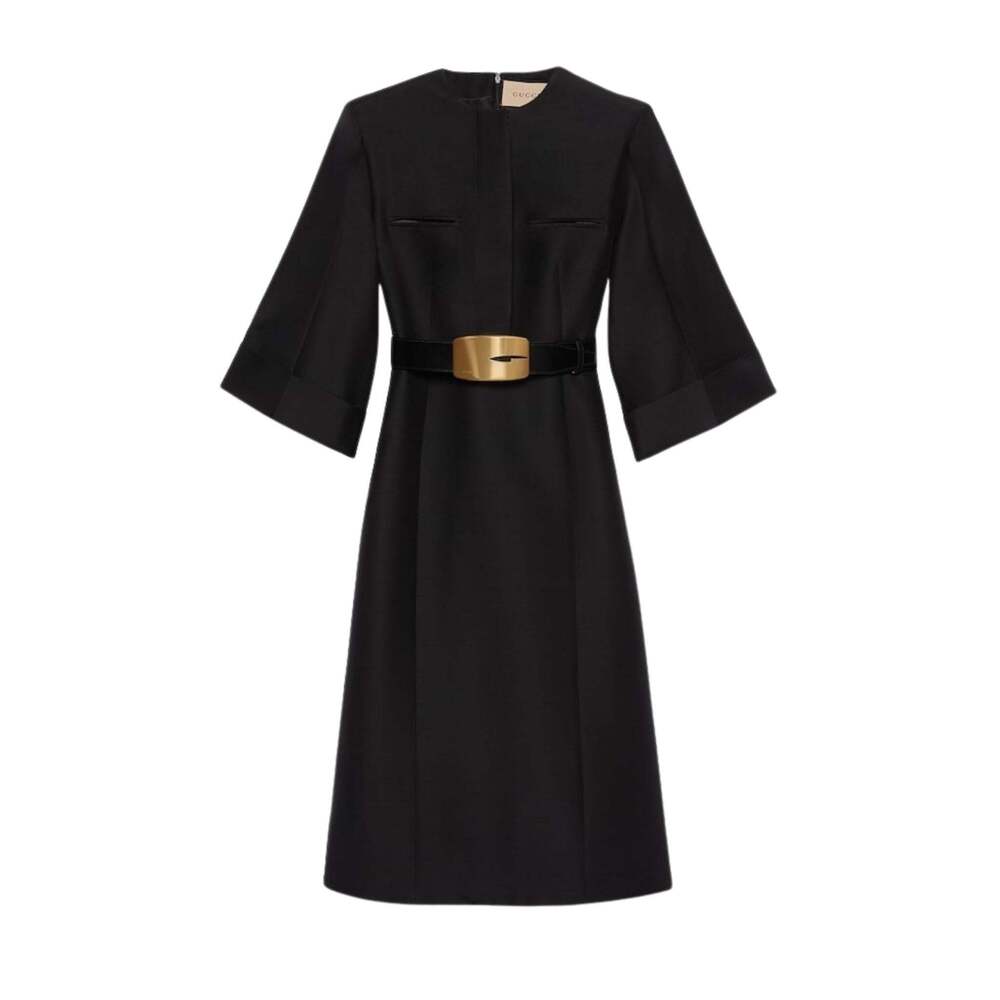 Gucci - Soft Wool Silk Midi Dress with Leather G Belt - IT 46